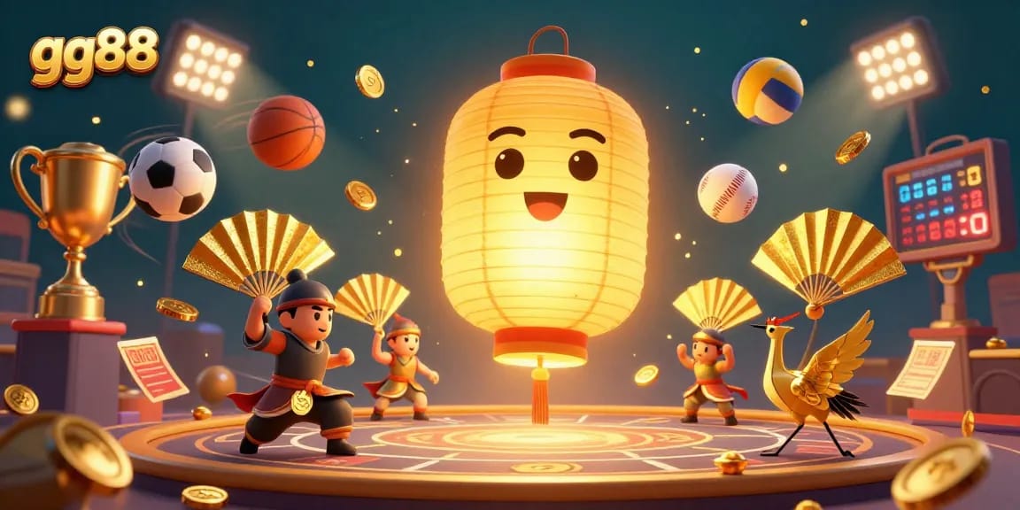 Experience the thrill of gaming with gg88's captivating 3D casino illustration showcasing vibrant characters and sports elements.