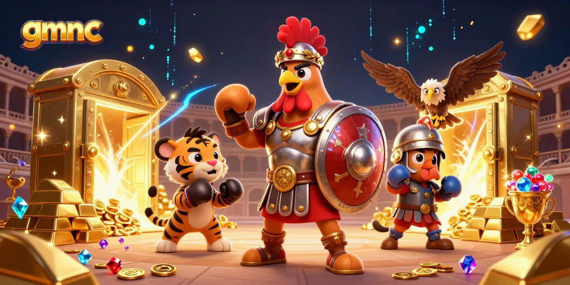 Experience thrilling action with the gmnc gladiator rooster, enhanced by glowing treasures and dynamic energy.
