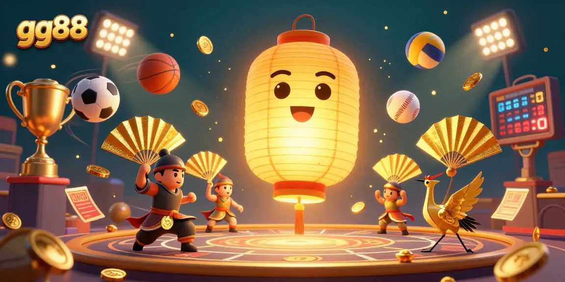 Experience the thrill of gaming with gg88's captivating 3D casino illustration showcasing vibrant characters and sports elements.