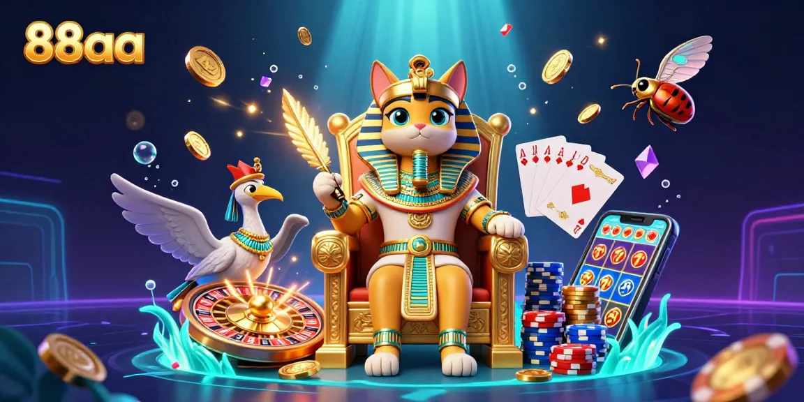 Experience the thrill of gaming with 88aa, where golden coins cascade amidst vibrant casino elements.