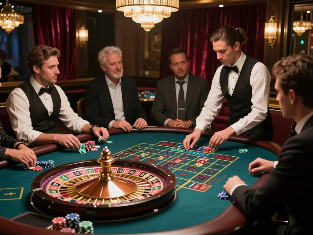 Players engaging in an exciting game of roulette at a casino featuring XX 88, with vibrant chips and an attentive croupier.