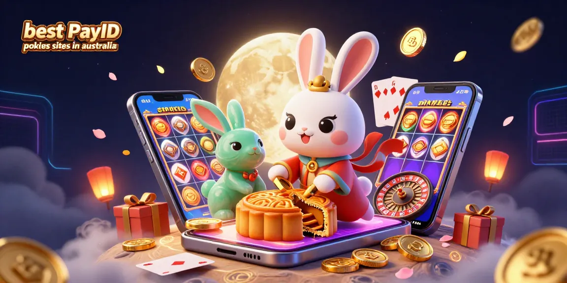 Engage with the best PayID pokies sites in Australia featuring a vibrant moon rabbit scene.