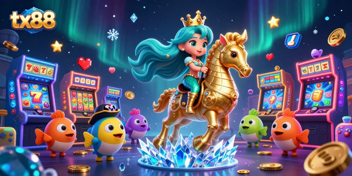 Experience the magic of tx88 slots with a vibrant mermaid and seahorse in 3D illustration.