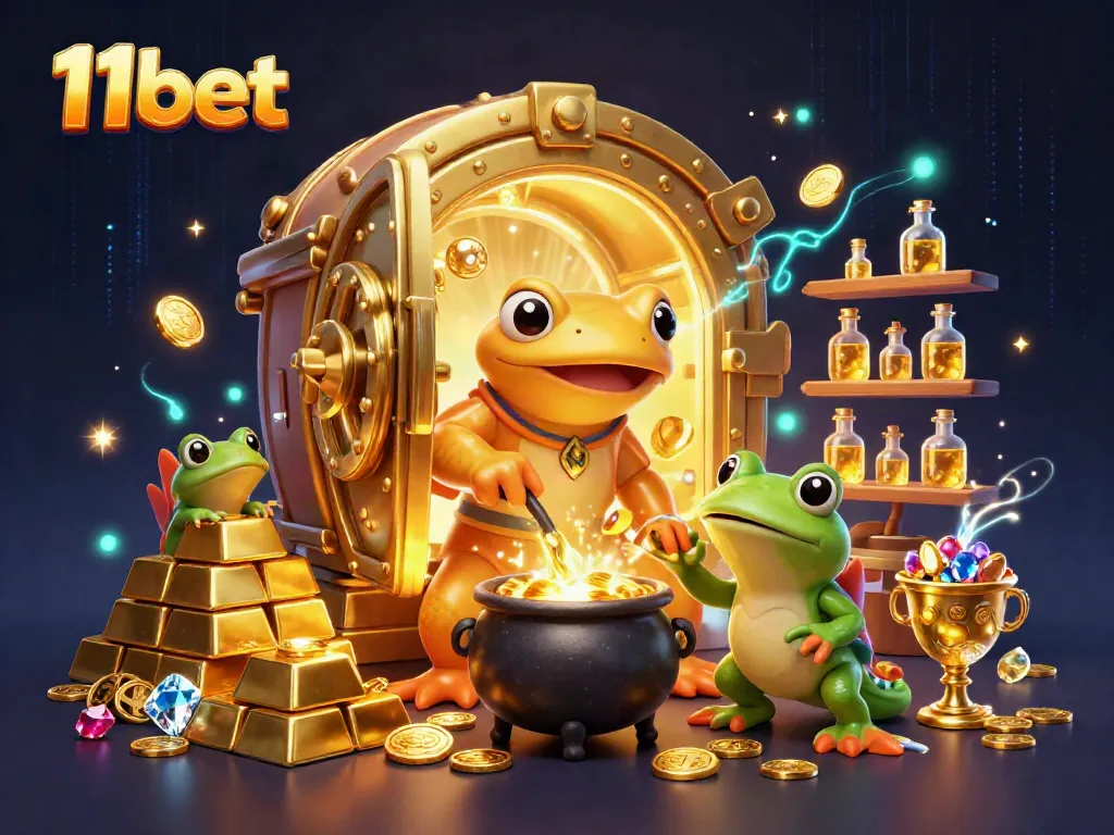 Engage in immersive 11bet gaming with a magical alchemist scene brimming with gold.