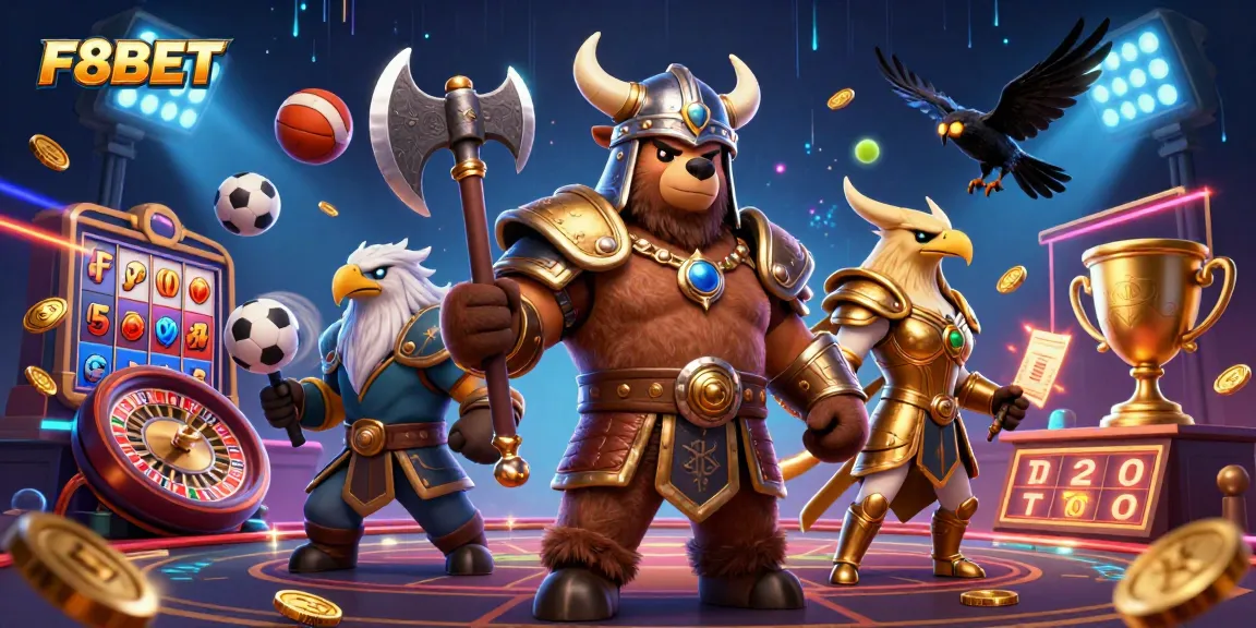 Join the action in F8BET with a Viking bear and Valkyrie eagle amid dynamic gaming elements.