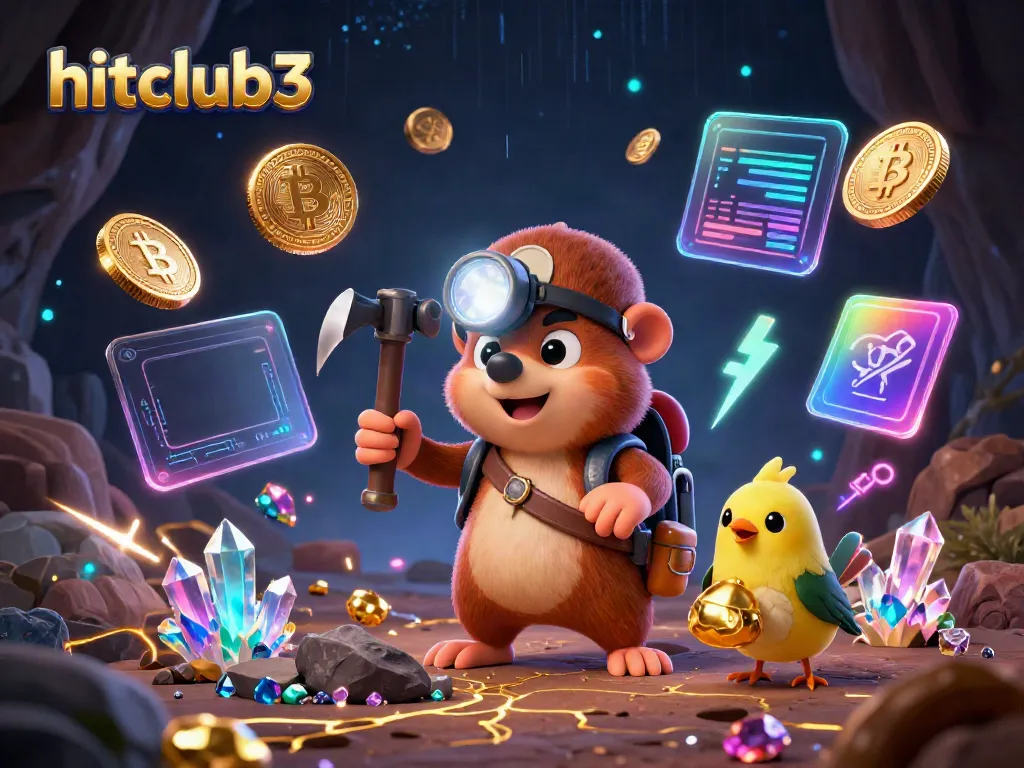 Experience thrilling action in hitclub3, featuring a treasure hunter mole and digital currencies in a vibrant casino setting.