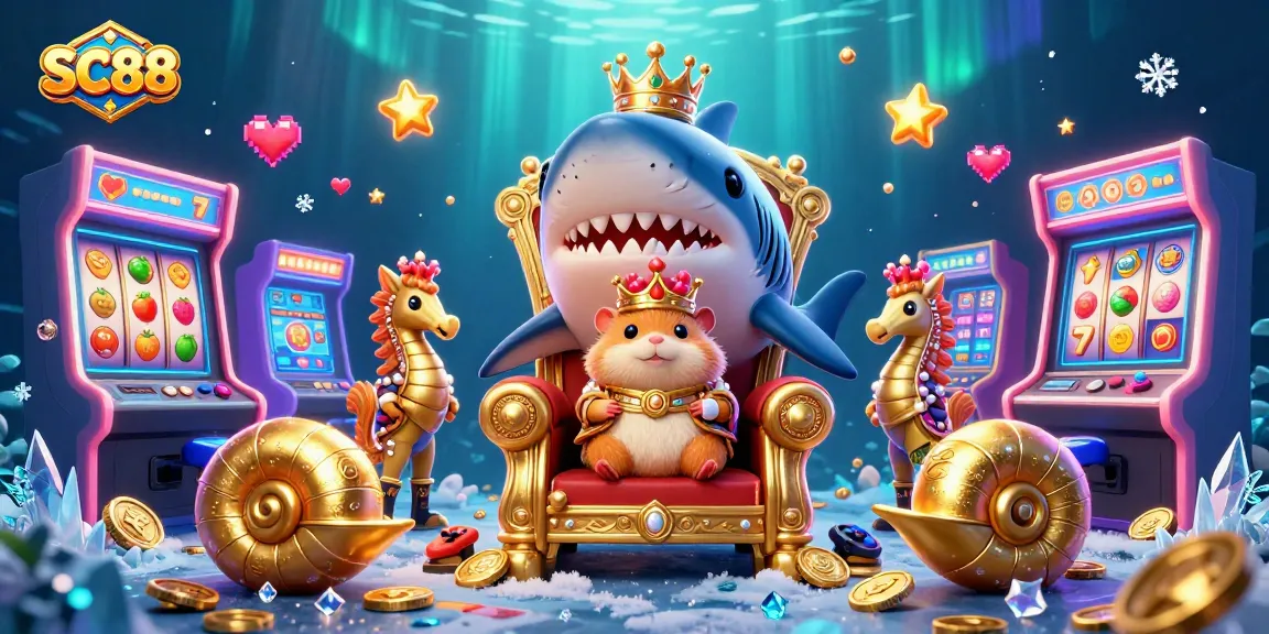 Experience gaming excitement with SC88, featuring a hamster king amidst a vibrant casino-themed scene.