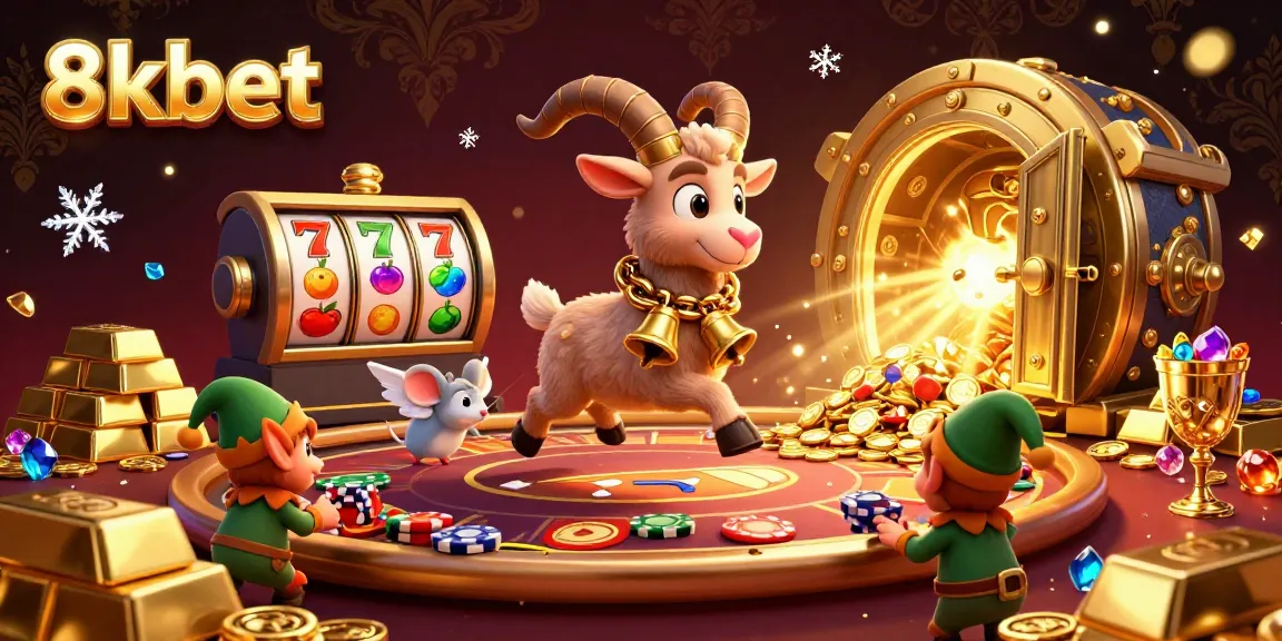 Experience the excitement of 8kbet with festive casino action featuring charming characters and dazzling treasures.