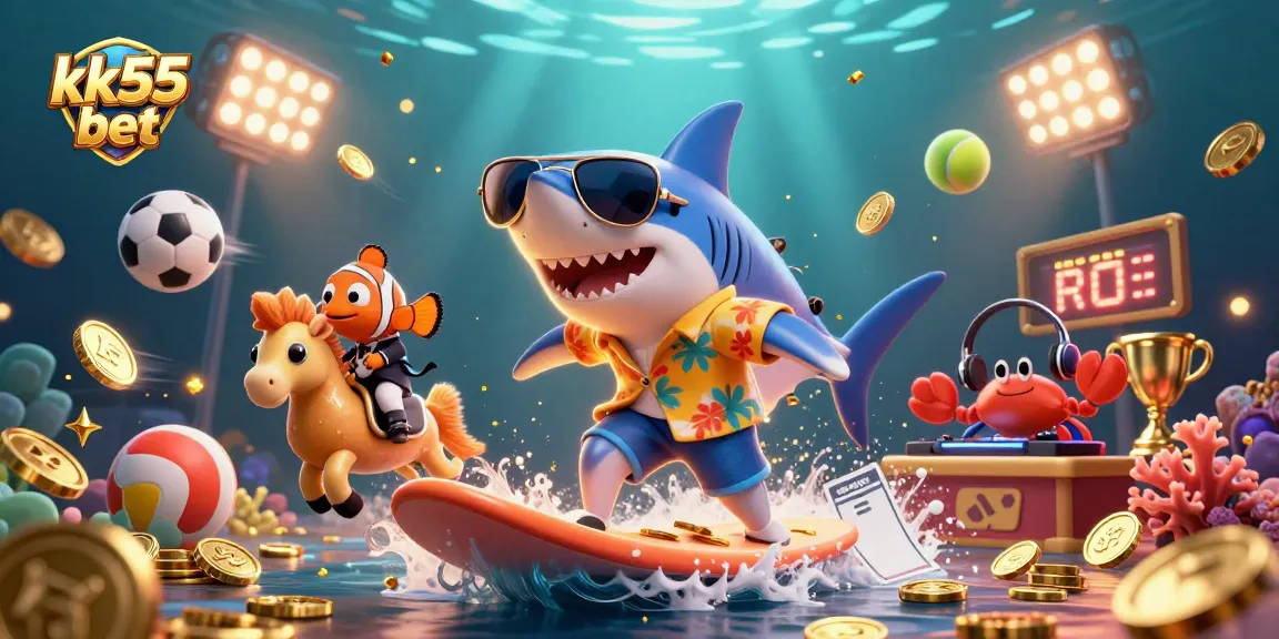 Engage with kk55 bet through vibrant casino-themed imagery showcasing dynamic characters and festive gaming elements.