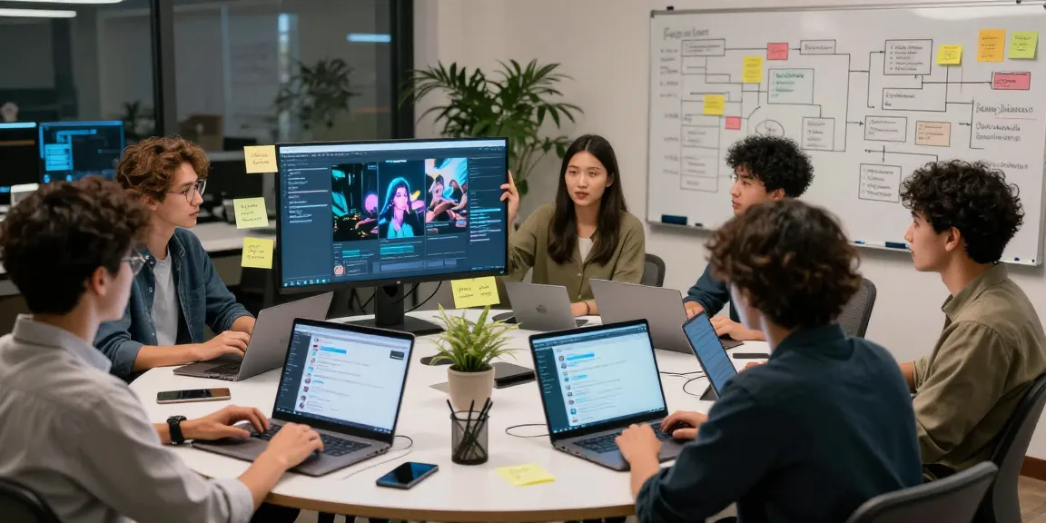 Dynamic team collaborating on nsfw ai visual generation in a modern digital workspace.