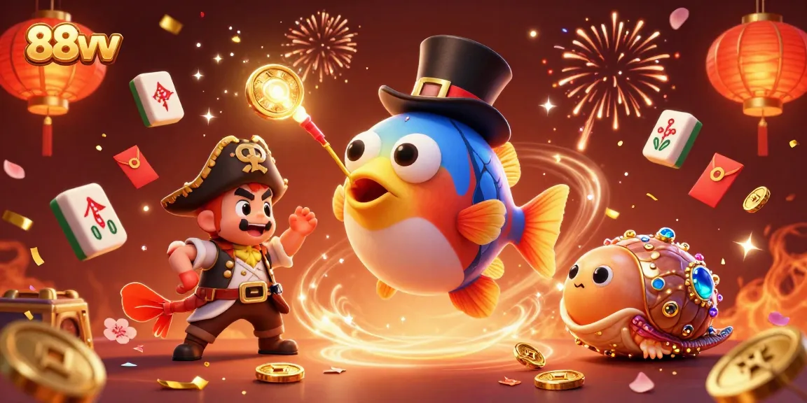 Experience the vibrant world of 88vv with a treasure-hunting anglerfish and pirate shrimp in this lively casino scene.