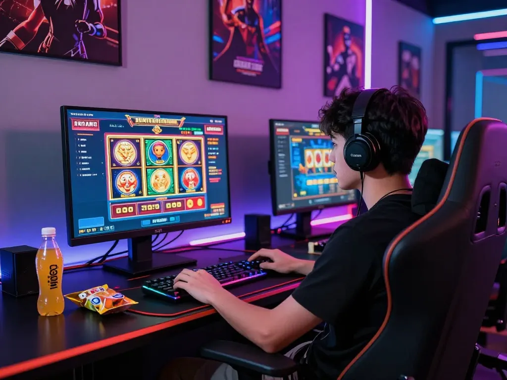 Engaged player enjoying MM88 online gaming at modern setup with vibrant screen and dynamic atmosphere.