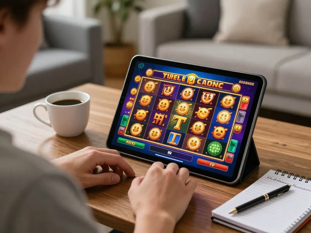 Player enjoying MM 88 slot game on tablet, capturing a vibrant online gambling moment