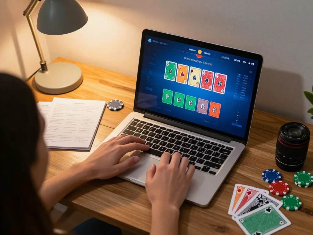 Player analyzing strategies on RR88 during an exciting blackjack game at home.