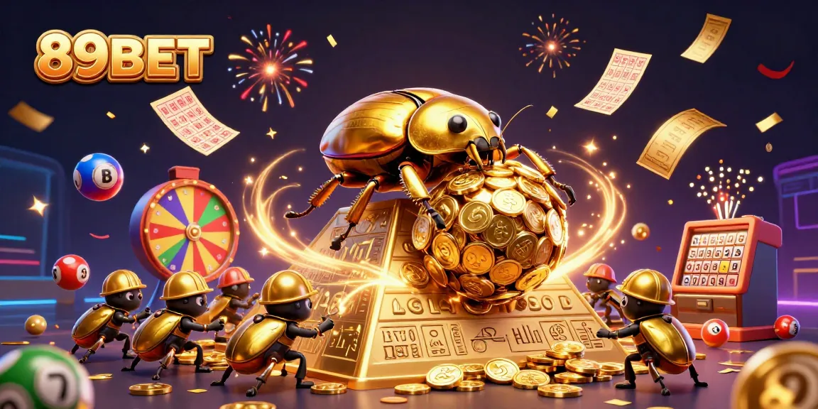Experience the excitement of 89BET with vibrant lottery elements in a dazzling casino scene.