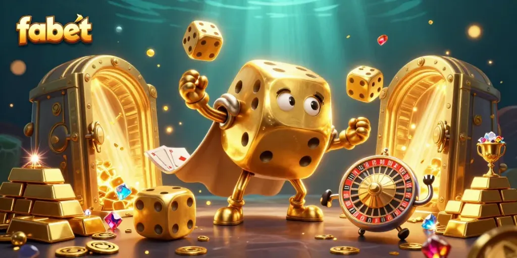 Engage in exciting casino adventures with fabet's dynamic golden dice and treasures.