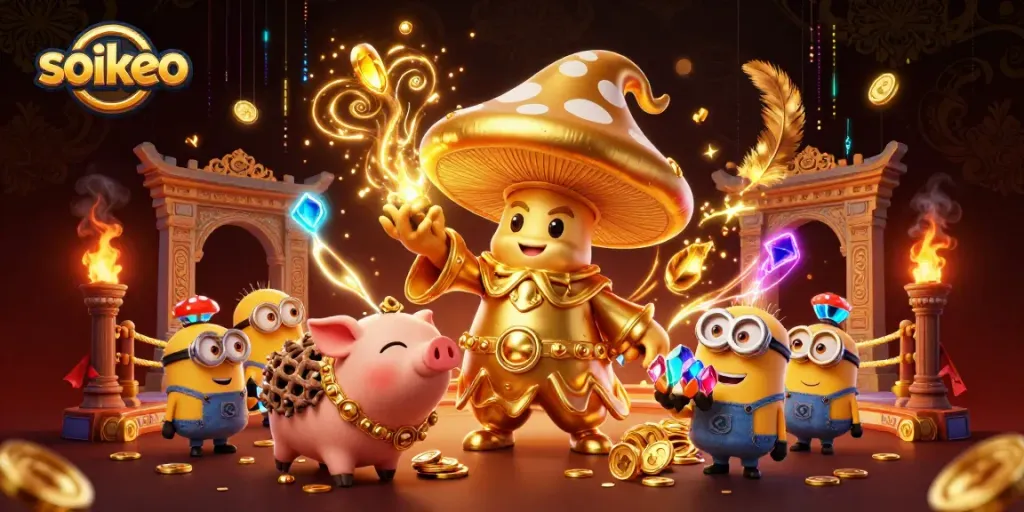 Watch soikeo magic turn bets into gold with the powerful mushroom wizard and treasure-finding pig.