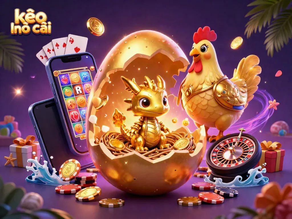 Experience the excitement of kèo nhà cái with a golden dragon surrounded by poker chips and vibrant casino elements.
