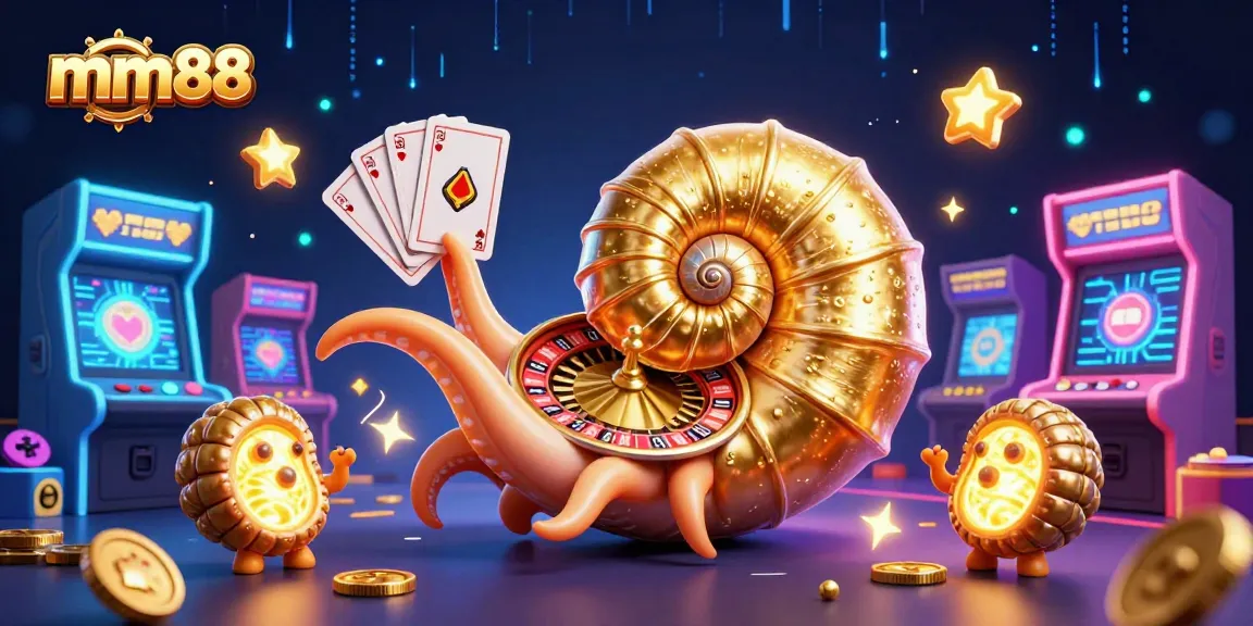 Experience exciting gameplay at mm88 with a dynamic illustration of a giant nautilus and casino elements.